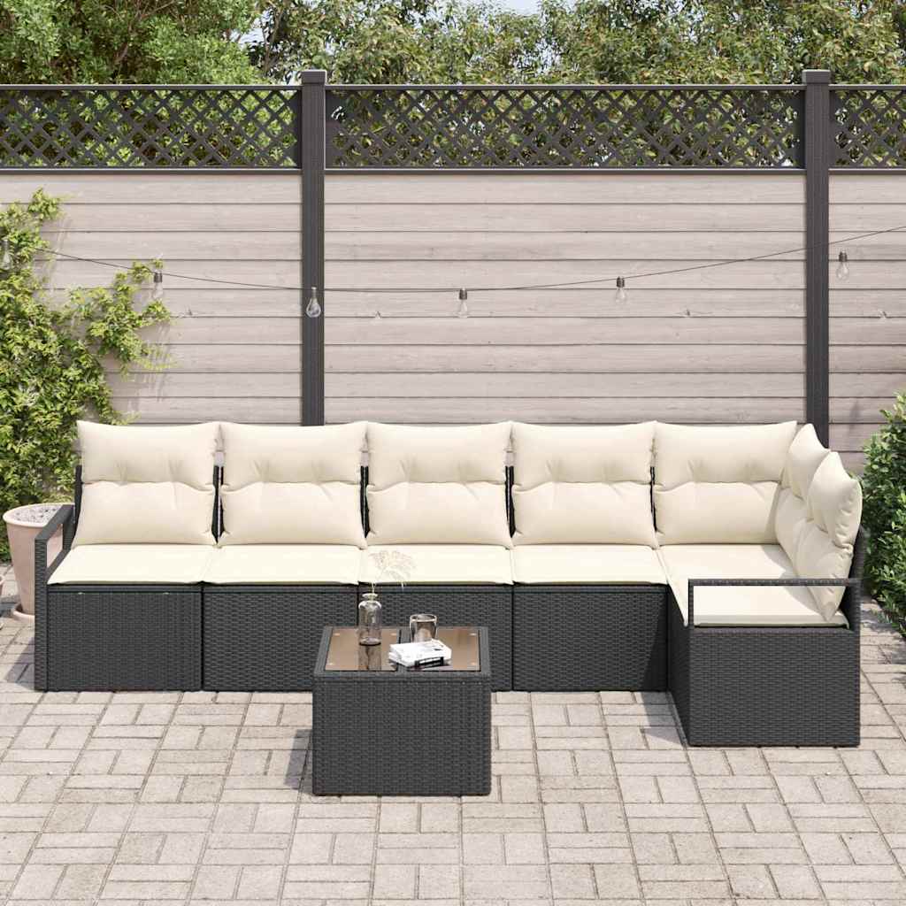 Garten-Sofa-Set mit Kissen mit Speicher 7 pcs Braun und Creme